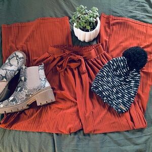 Soho Apparel-Burnt Orange High Wasted Pants-Size: Small